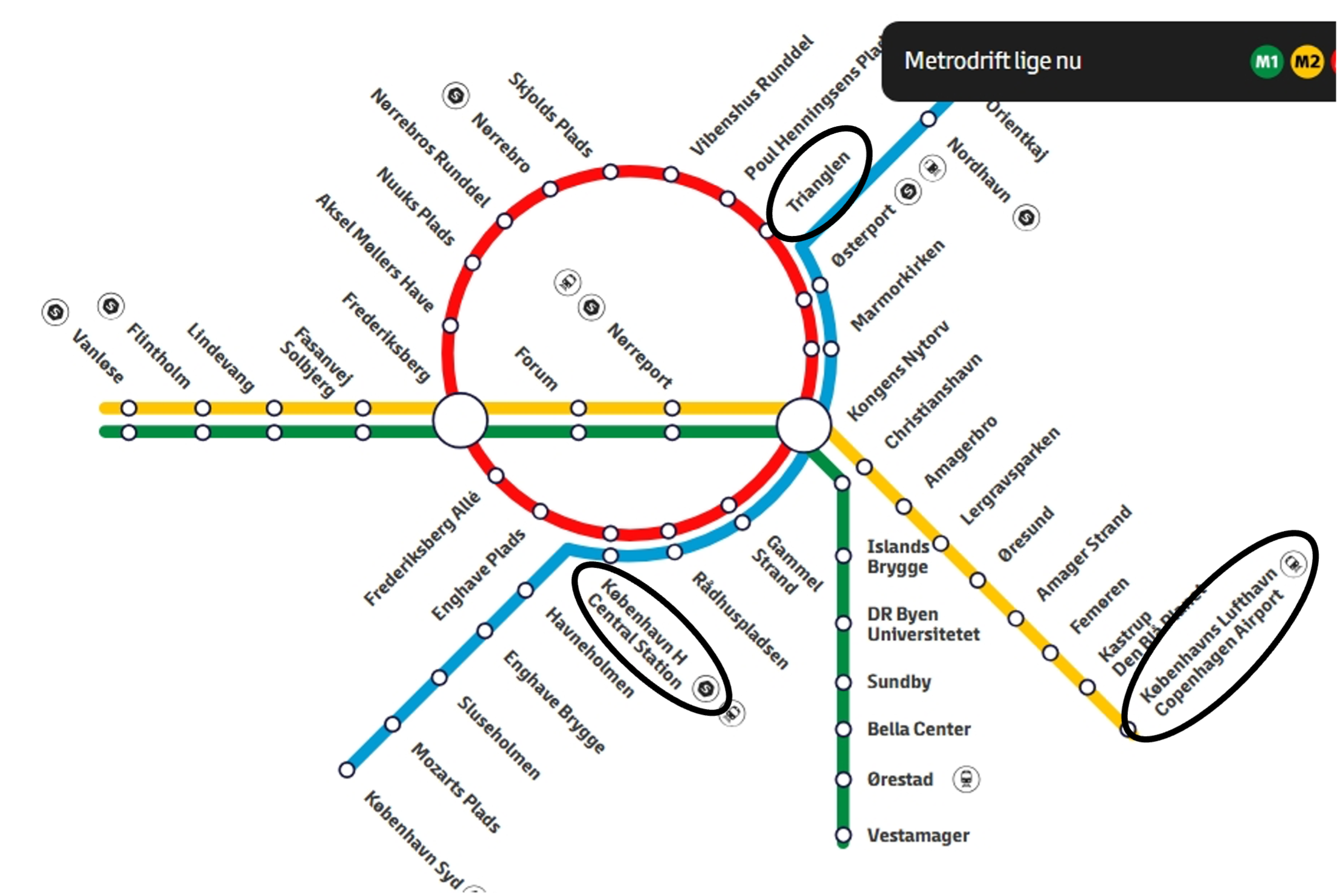A map of the Copenhagen metro system